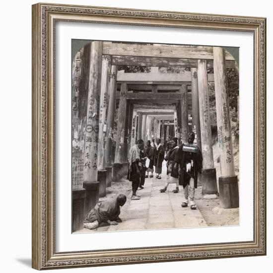 Coming and Going under Long Rows of Sacred Torii, Shinto Temple of Inari, Kyoto, Japan, 1904-Underwood & Underwood-Framed Photographic Print