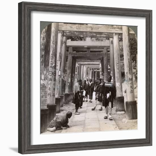 Coming and Going under Long Rows of Sacred Torii, Shinto Temple of Inari, Kyoto, Japan, 1904-Underwood & Underwood-Framed Photographic Print