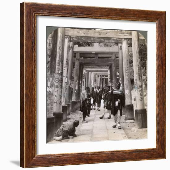 Coming and Going under Long Rows of Sacred Torii, Shinto Temple of Inari, Kyoto, Japan, 1904-Underwood & Underwood-Framed Photographic Print