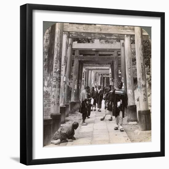 Coming and Going under Long Rows of Sacred Torii, Shinto Temple of Inari, Kyoto, Japan, 1904-Underwood & Underwood-Framed Photographic Print