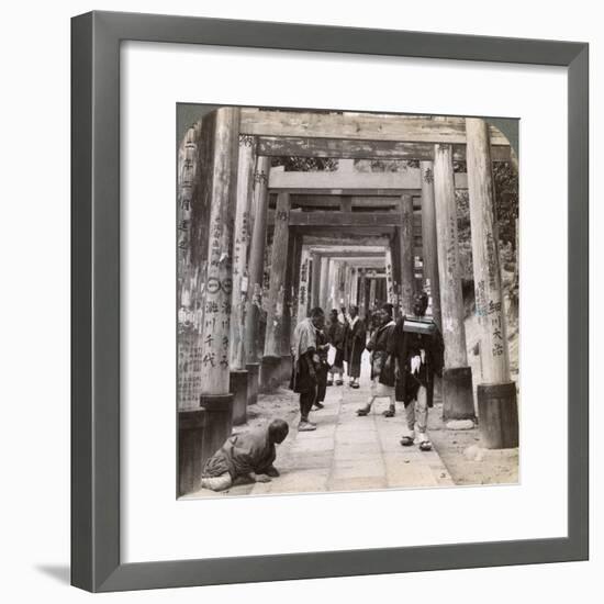 Coming and Going under Long Rows of Sacred Torii, Shinto Temple of Inari, Kyoto, Japan, 1904-Underwood & Underwood-Framed Photographic Print