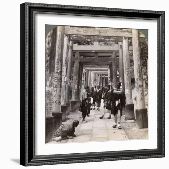 Coming and Going under Long Rows of Sacred Torii, Shinto Temple of Inari, Kyoto, Japan, 1904-Underwood & Underwood-Framed Photographic Print