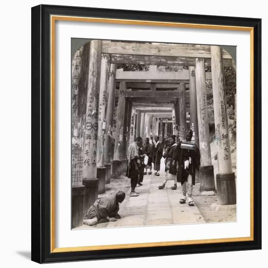 Coming and Going under Long Rows of Sacred Torii, Shinto Temple of Inari, Kyoto, Japan, 1904-Underwood & Underwood-Framed Photographic Print