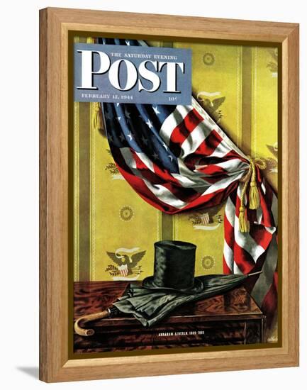 "Commemorating Lincoln's Birthday," Saturday Evening Post Cover, February 12, 1944-John Atherton-Framed Premier Image Canvas