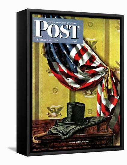 "Commemorating Lincoln's Birthday," Saturday Evening Post Cover, February 12, 1944-John Atherton-Framed Premier Image Canvas