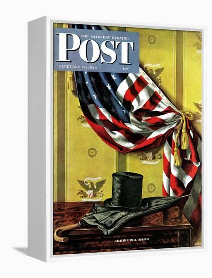 "Commemorating Lincoln's Birthday," Saturday Evening Post Cover, February 12, 1944-John Atherton-Framed Premier Image Canvas