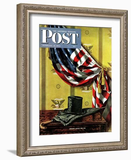 "Commemorating Lincoln's Birthday," Saturday Evening Post Cover, February 12, 1944-John Atherton-Framed Giclee Print