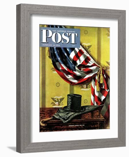 "Commemorating Lincoln's Birthday," Saturday Evening Post Cover, February 12, 1944-John Atherton-Framed Giclee Print