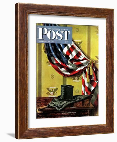 "Commemorating Lincoln's Birthday," Saturday Evening Post Cover, February 12, 1944-John Atherton-Framed Giclee Print