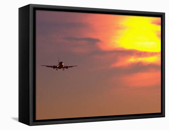 Commercial Airplane at Sunset-Mitch Diamond-Framed Premier Image Canvas