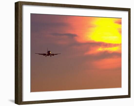 Commercial Airplane at Sunset-Mitch Diamond-Framed Photographic Print