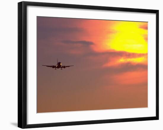 Commercial Airplane at Sunset-Mitch Diamond-Framed Photographic Print