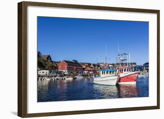 Commercial Fishing and Whaling Boats Line the Busy Inner Harbor in the Town of Ilulissat-Michael Nolan-Framed Photographic Print