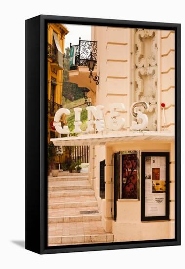 Commercial sign of a theatre building, Malaga, Andalusia, Spain-null-Framed Premier Image Canvas