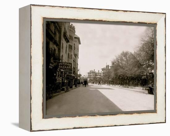 Commercial Street with Persian Bazaar and El Unico Gift Shop, Saint Augustine, Fla.-null-Framed Stretched Canvas