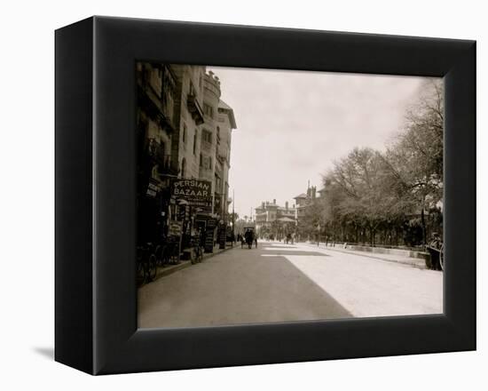 Commercial Street with Persian Bazaar and El Unico Gift Shop, Saint Augustine, Fla.-null-Framed Stretched Canvas