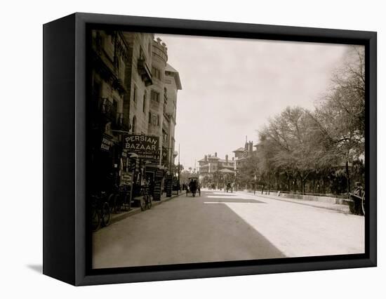 Commercial Street with Persian Bazaar and El Unico Gift Shop, Saint Augustine, Fla.-null-Framed Stretched Canvas