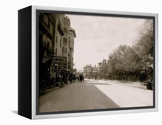 Commercial Street with Persian Bazaar and El Unico Gift Shop, Saint Augustine, Fla.-null-Framed Stretched Canvas