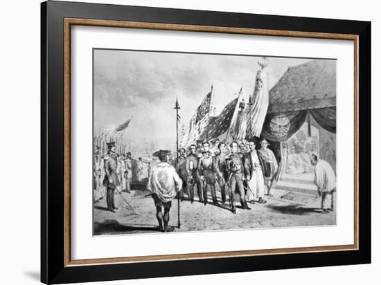 Commodore Perry in Japan in 1853 Meeting Imperial Commissioners at Yokohama-Japanese-Framed Giclee Print