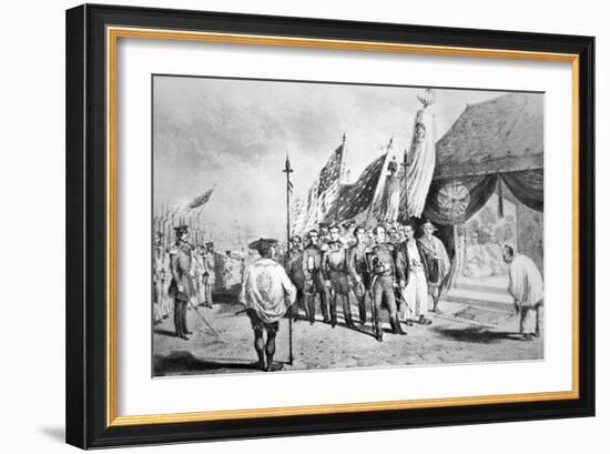 Commodore Perry in Japan in 1853 Meeting Imperial Commissioners at Yokohama-Japanese-Framed Giclee Print