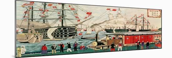 Commodore Perry's Gift of a Railway to the Japanese in 1853-Ando Hiroshige-Mounted Giclee Print