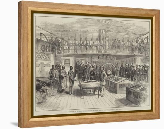 Commodore Sir W Hewitt Delivering Presents to African Chiefs on Board the Encounter at Bonny Town-null-Framed Premier Image Canvas