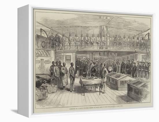 Commodore Sir W Hewitt Delivering Presents to African Chiefs on Board the Encounter at Bonny Town-null-Framed Premier Image Canvas