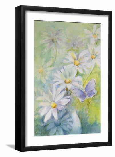 Common Blue (Polyommetus Icarus) on Daisies-Karen Armitage-Framed Giclee Print