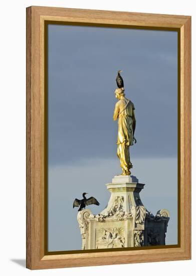 Common Comorants Perched on Statue Drying Out, Bushy Park, London, England, UK, November-Terry Whittaker-Framed Premier Image Canvas