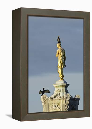 Common Comorants Perched on Statue Drying Out, Bushy Park, London, England, UK, November-Terry Whittaker-Framed Premier Image Canvas