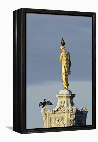 Common Comorants Perched on Statue Drying Out, Bushy Park, London, England, UK, November-Terry Whittaker-Framed Premier Image Canvas