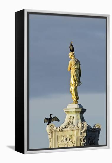 Common Comorants Perched on Statue Drying Out, Bushy Park, London, England, UK, November-Terry Whittaker-Framed Premier Image Canvas