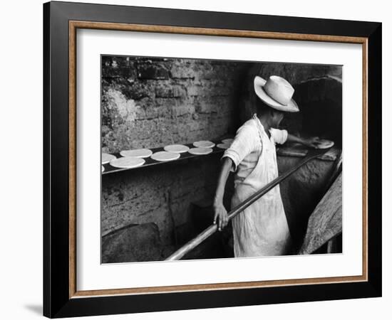 Communal Bakery in Primitive Mexican Village, Loaves of Bread Being Shoved into Adobe Oven-null-Framed Photographic Print