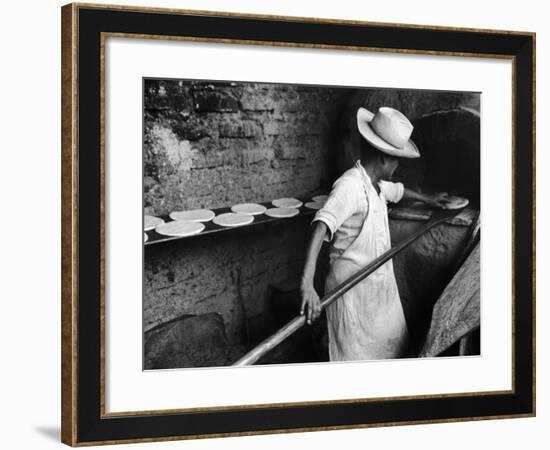 Communal Bakery in Primitive Mexican Village, Loaves of Bread Being Shoved into Adobe Oven-null-Framed Photographic Print