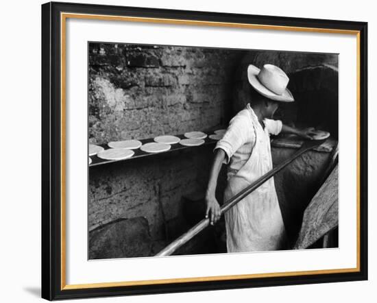 Communal Bakery in Primitive Mexican Village, Loaves of Bread Being Shoved into Adobe Oven-null-Framed Photographic Print