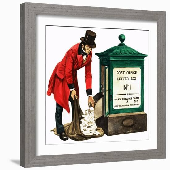 Communication One Hundred Years Ago. a Victorian Postman and Post Box-Peter Jackson-Framed Giclee Print