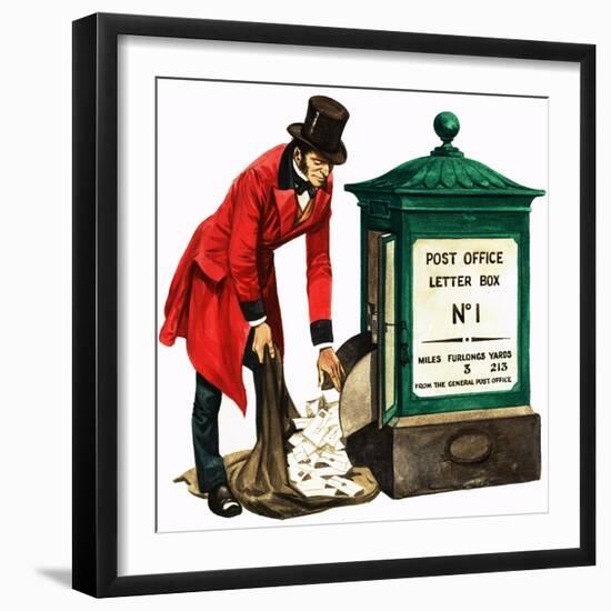 Communication One Hundred Years Ago. a Victorian Postman and Post Box-Peter Jackson-Framed Giclee Print