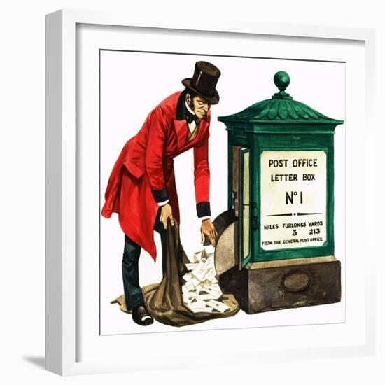 Communication One Hundred Years Ago. a Victorian Postman and Post Box-Peter Jackson-Framed Giclee Print