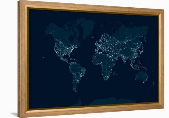 Communications Network Map of the World-Maxger-Framed Stretched Canvas