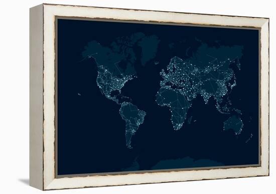 Communications Network Map of the World-Maxger-Framed Stretched Canvas