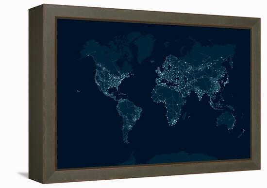 Communications Network Map of the World-Maxger-Framed Stretched Canvas