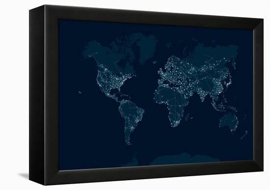 Communications Network Map of the World-Maxger-Framed Stretched Canvas