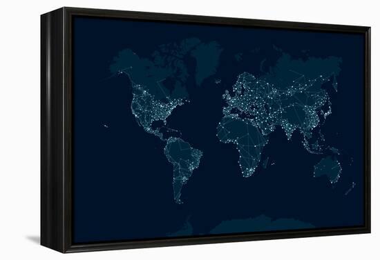 Communications Network Map of the World-Maxger-Framed Stretched Canvas