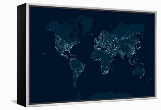 Communications Network Map of the World-Maxger-Framed Stretched Canvas