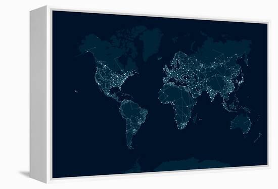 Communications Network Map of the World-Maxger-Framed Stretched Canvas