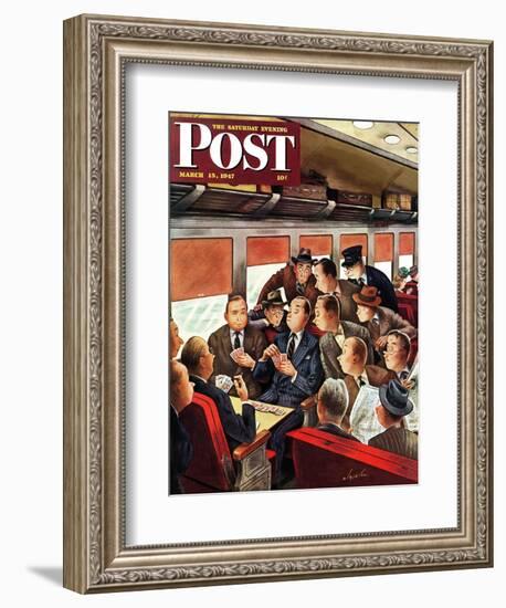 "Commuter Card Game," Saturday Evening Post Cover, March 15, 1947-Constantin Alajalov-Framed Giclee Print