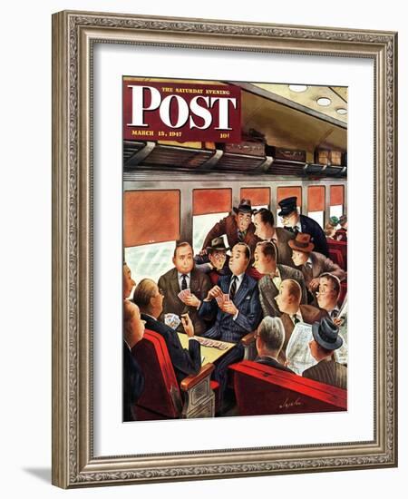 "Commuter Card Game," Saturday Evening Post Cover, March 15, 1947-Constantin Alajalov-Framed Giclee Print