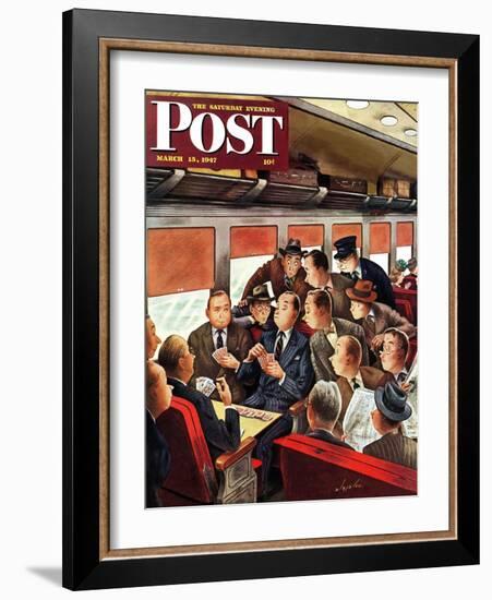 "Commuter Card Game," Saturday Evening Post Cover, March 15, 1947-Constantin Alajalov-Framed Giclee Print