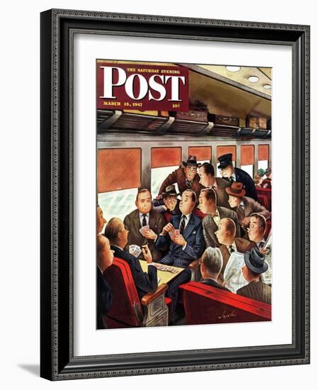 "Commuter Card Game," Saturday Evening Post Cover, March 15, 1947-Constantin Alajalov-Framed Giclee Print