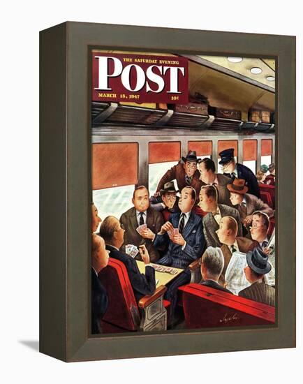 "Commuter Card Game," Saturday Evening Post Cover, March 15, 1947-Constantin Alajalov-Framed Premier Image Canvas